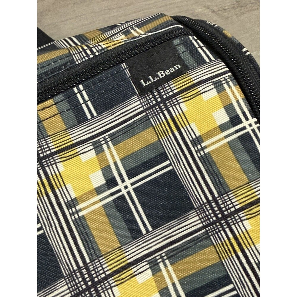 LL Bean Travel Bag Hanging Toiletry Personal Organizer Plaid Black/Yellow